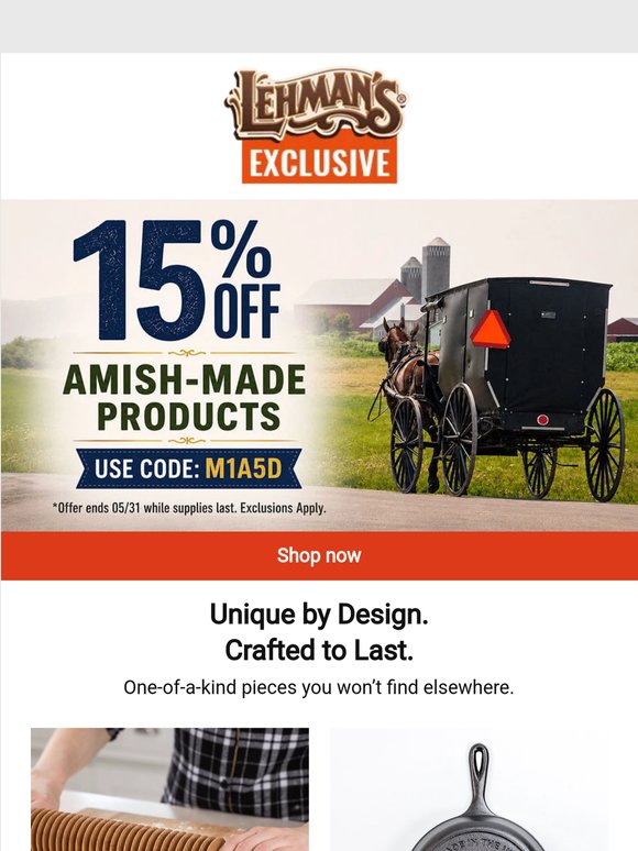 Hi, 15% Off Amish-Made Products Starts Today 🧺