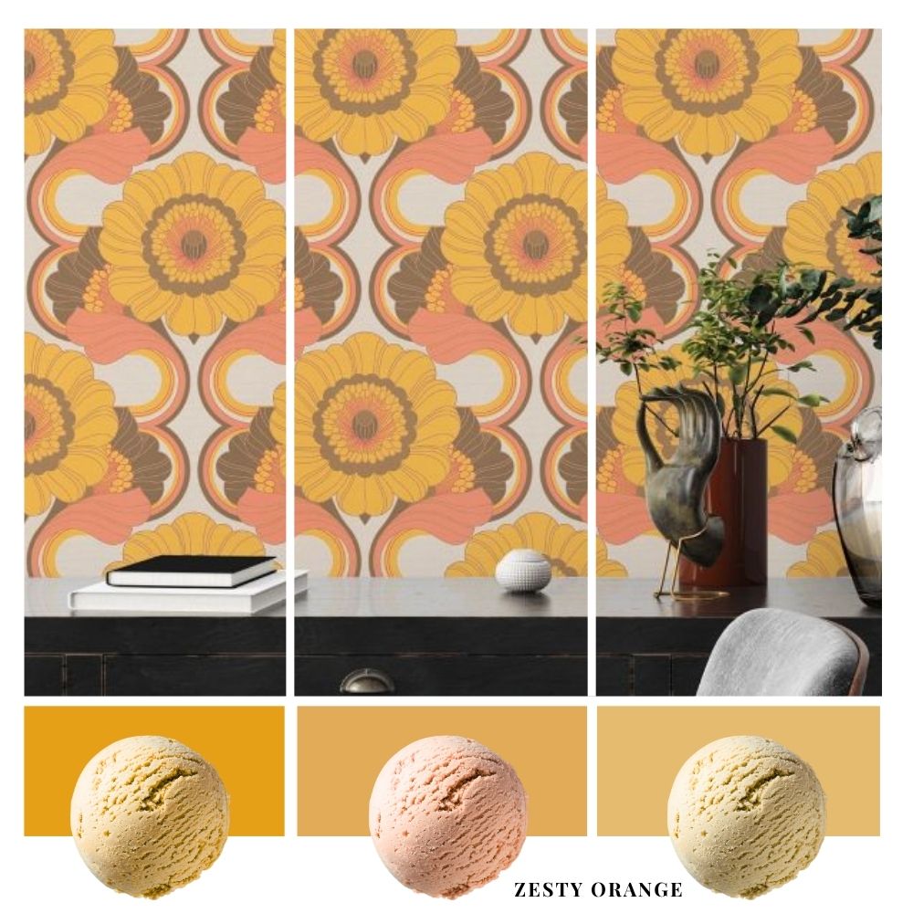 Retro Floral Motif Wallpaper Mustard / Brown / Pink AS Creation 39530-4