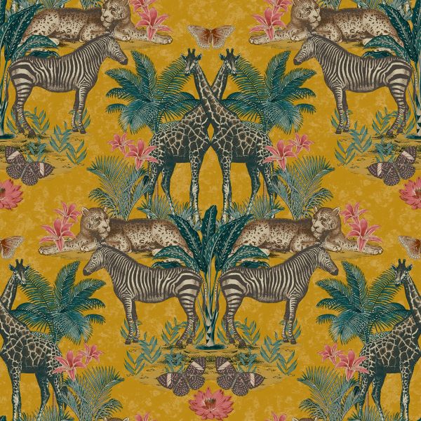 Animal Kingdom Wallpaper Ochre Grandeco A49301
