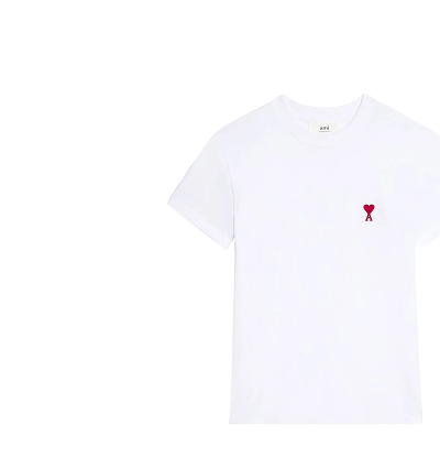 Ami Paris Ami De Coeur Red Embroidered Logo T-Shirt in White