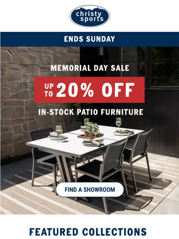 Final weekend for up to 20% off patio furniture