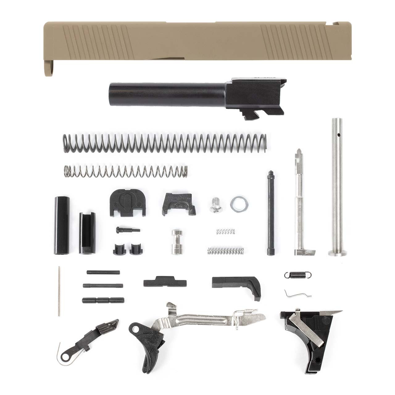 Image of Glock® 19 Compatible Pistol Build Kit w/ FDE Front & Rear Serrated Slide