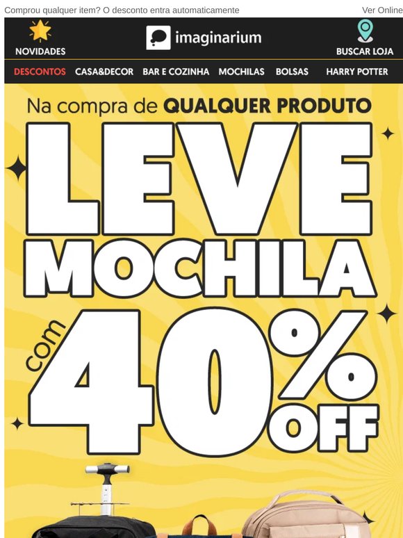 🔥 tá rolando: MOCHILAS com 40% OFF 🎒🤩