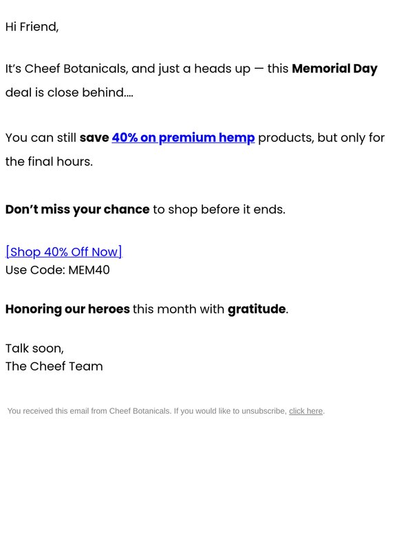 40% off for Memorial Day — almost gone