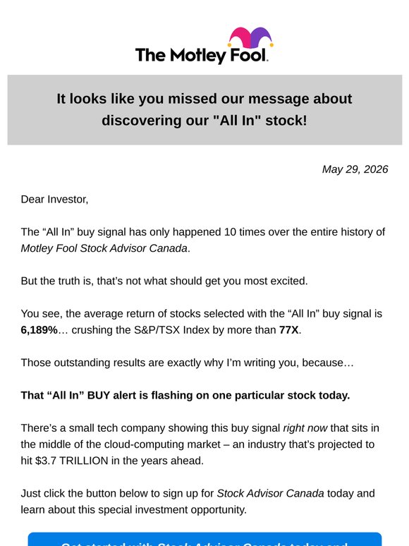 Re: Today's huge "All In" stock alert