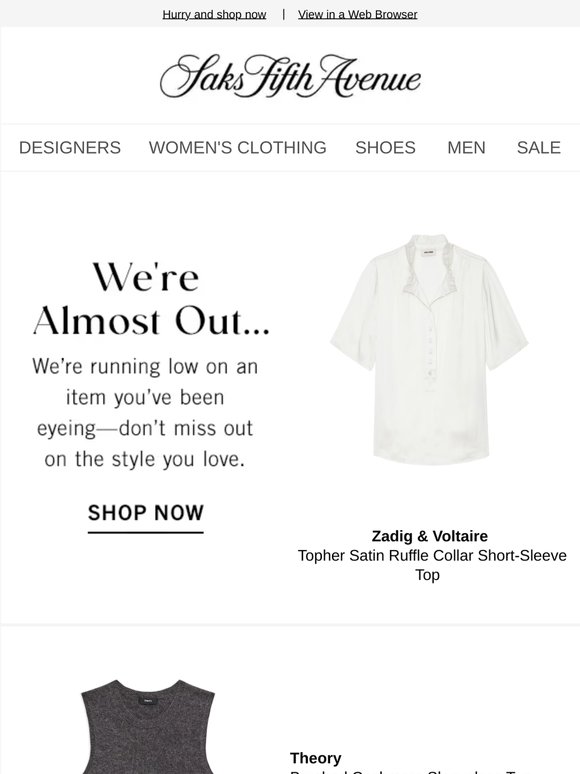 We're running low on your Zadig & Voltaire item & more