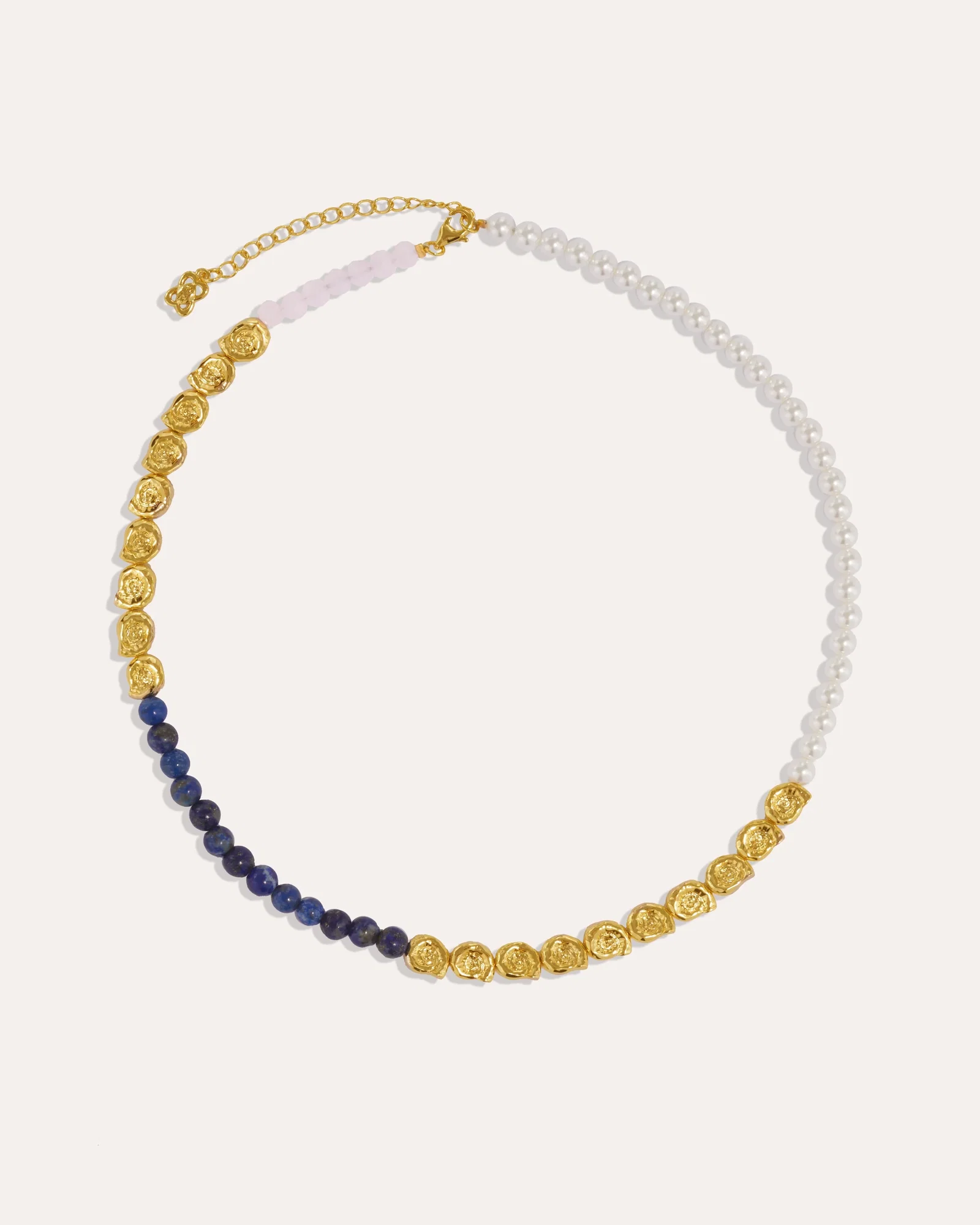 Image of Waterproof Lapis and Pink Jade Beaded Necklace