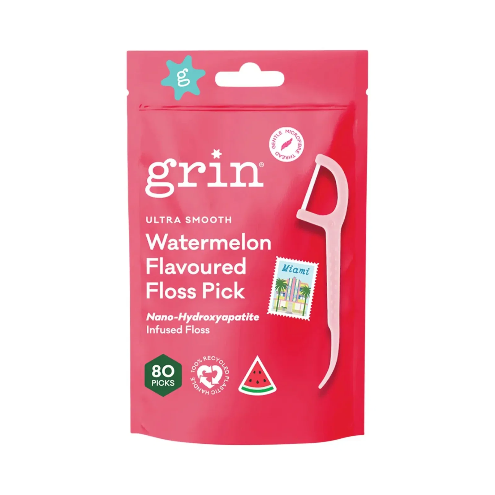 Image of GRIN Floss Picks Watermelon Flavoured 80pk