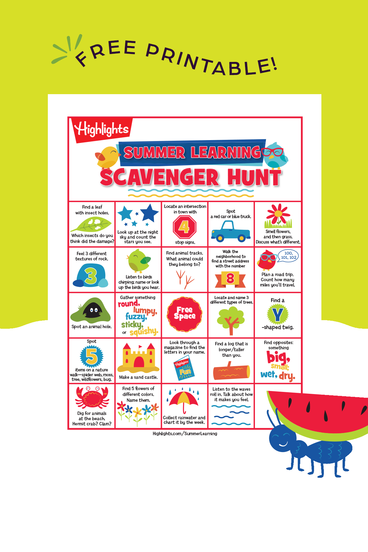 Free Printable! Summer Learning Scavenger Hunt. Can You Find: