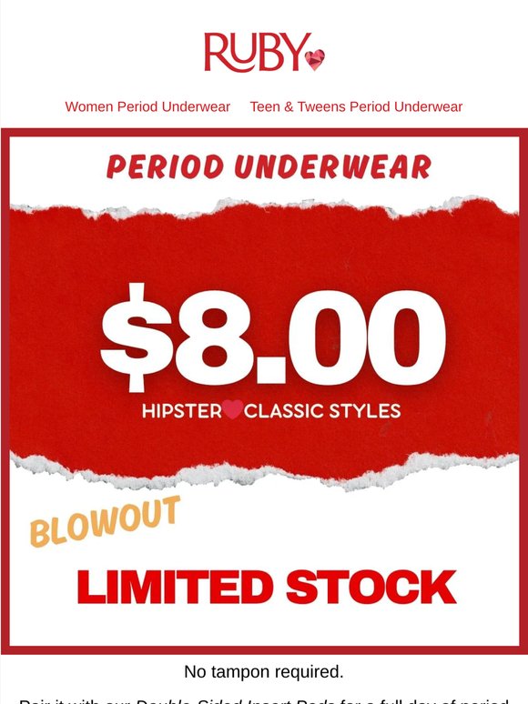 Today: $8 Period Underwear (Stock Up Now!)❌ No Coupon Needed