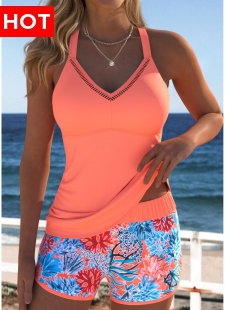 Tummy Coverage Mid Waisted Marine Life Print Tankini Set