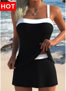 Black Mid Waisted Tummy Coverage Tankini Set