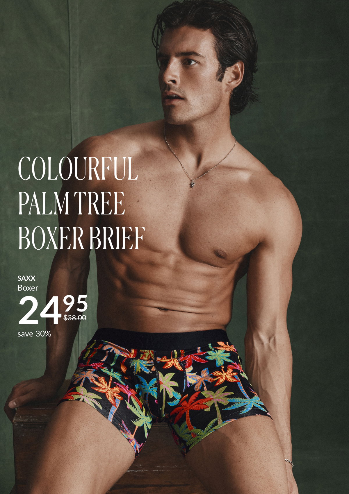 Colourful Palm Tree Boxer Brief; SAXX Boxer brief at 24.95$ instead of 39.00$ save 30%