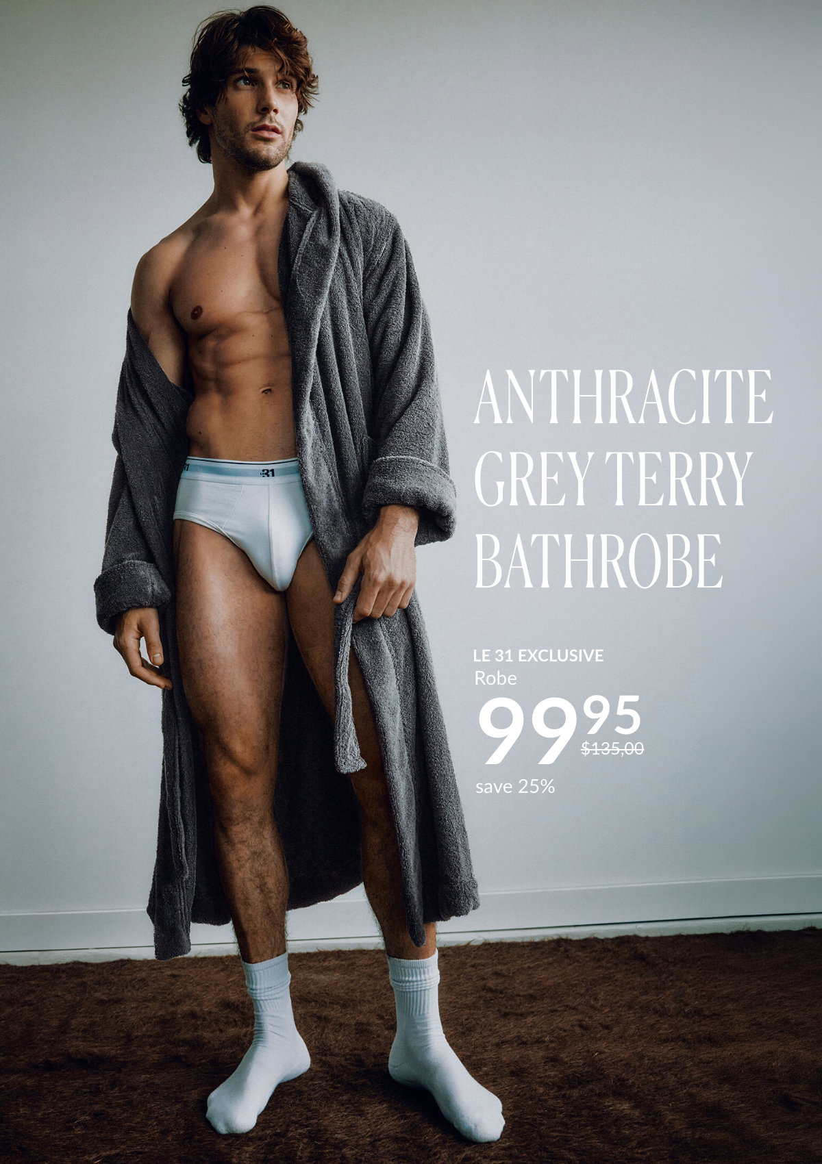 Anthracite Grey Terry Bathrobe; Le 31 exclusive Bathrobe at 99.95$ instead of 135.00$ save 25%