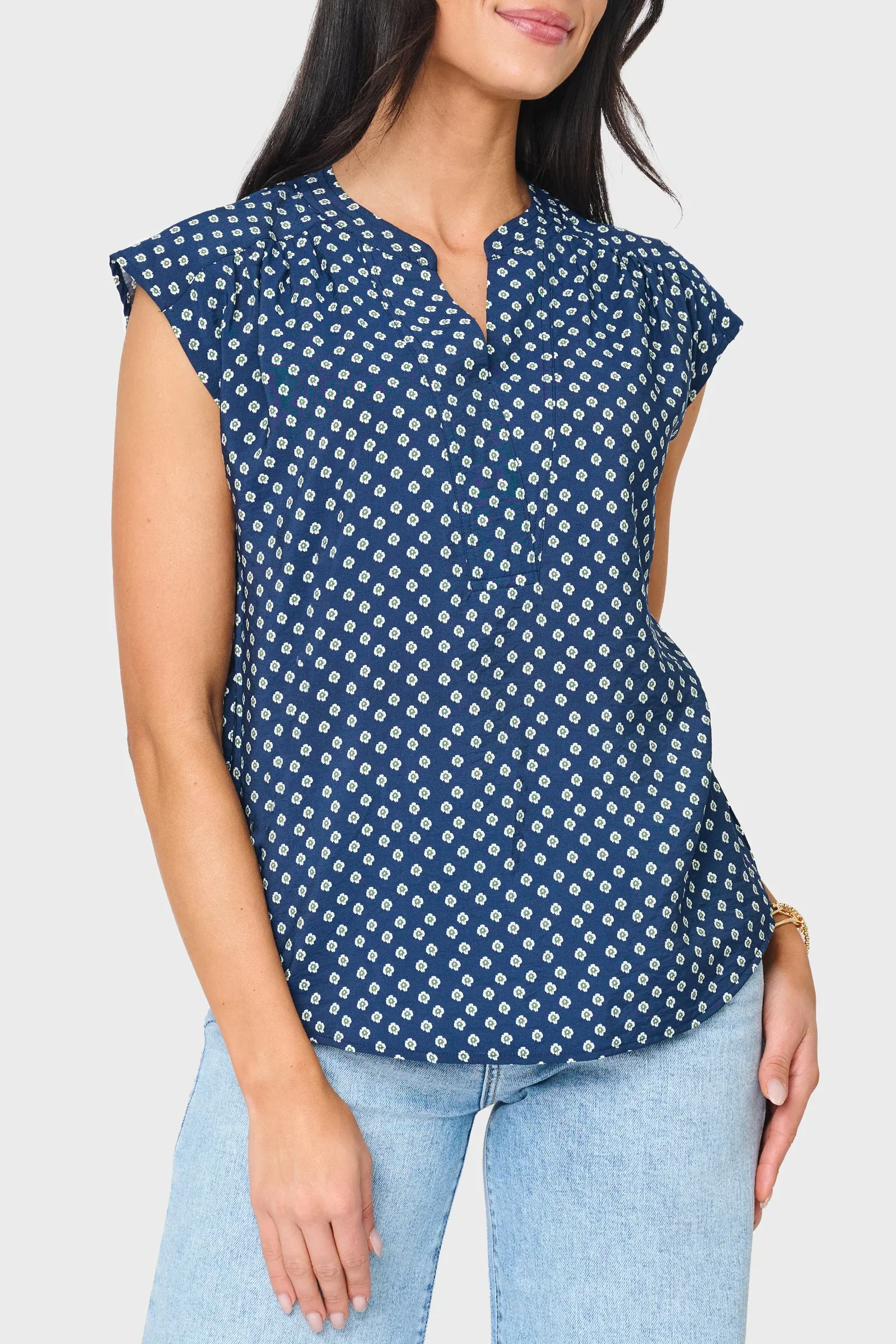 Image of Cap Sleeve Notch Neck Blouse