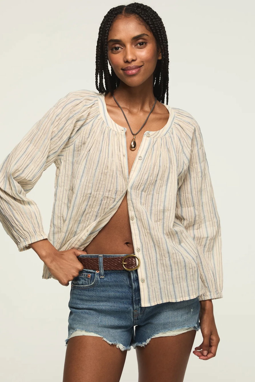 Image of Lucky Brand Long Sleeve Button Blouse - Women's Clothing Blouses Tops Dress Shirts in #1643 Light Seashell