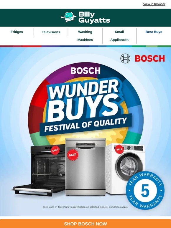 Ends this Weekend: 5 Years Warranty on Bosch Appliances! ⚡