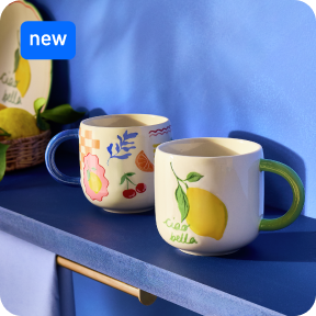 Coastal Print Set of 2 Stoneware Mugs