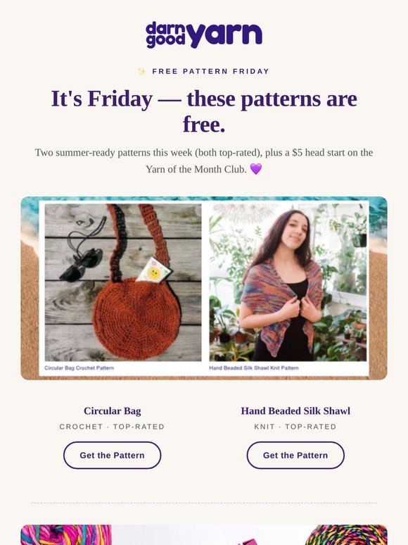 Free patterns + $5 off your first Yarn of the Month