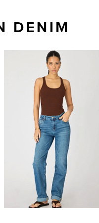 Denim Straight Jean Rolled Hem Stretch