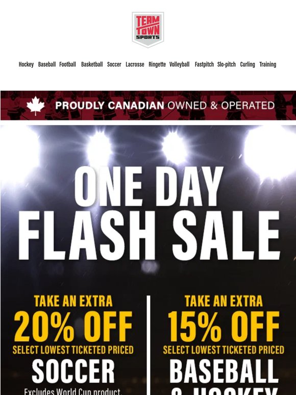 ⏰ One Day Flash Sale: 20% off Soccer, 15% off Baseball & Hockey at the Lowest Ticketed Price