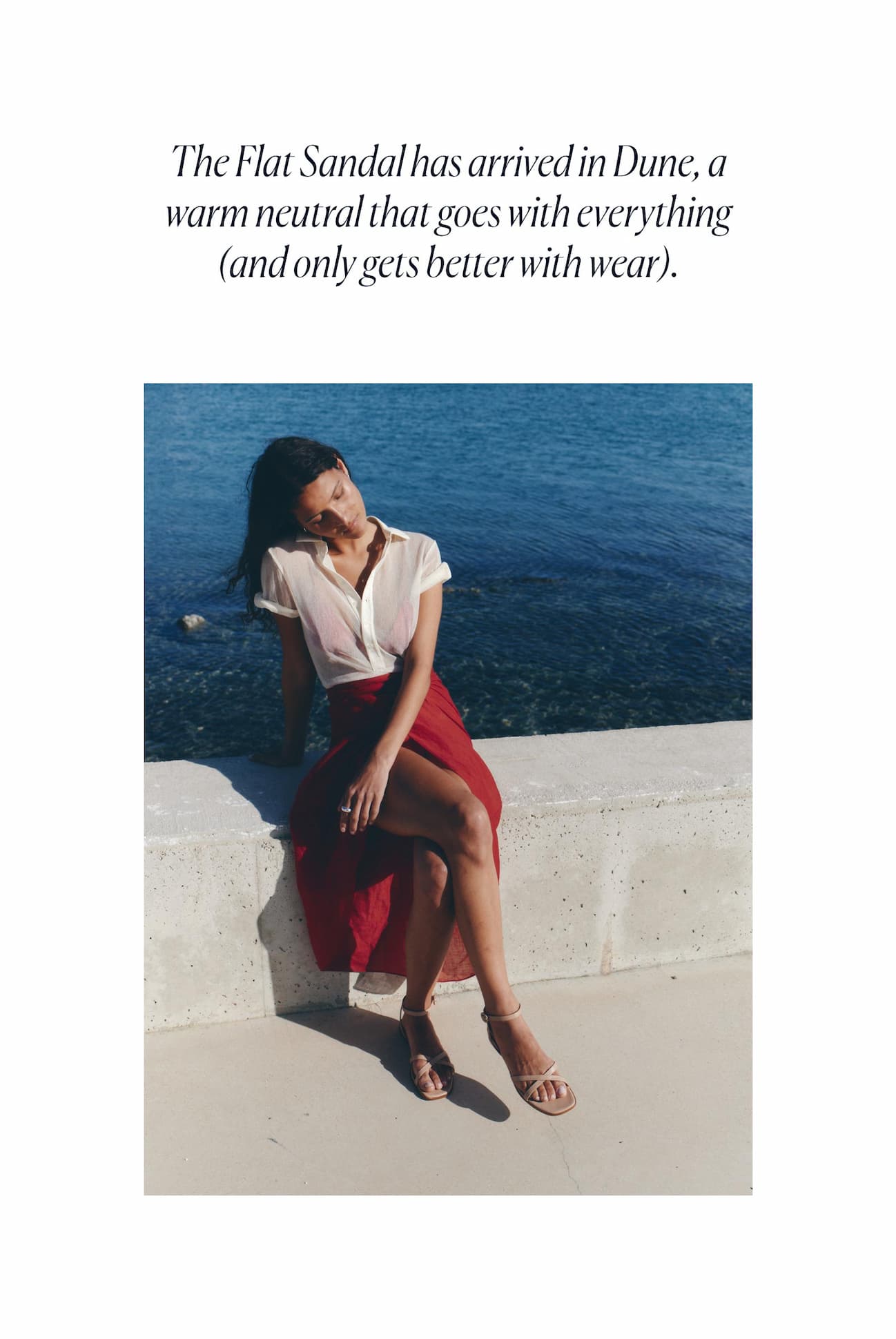 The Flat Sandal has arrived in Dune, a warm neutral that goes with everything (and only gets better with wear).
