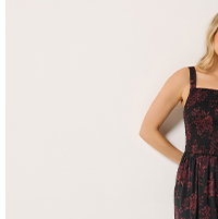 Black & Red Rose Shirred Maxi Dress