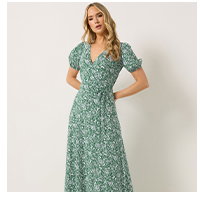 Green Floral Cotton Wrap Maxi Dress