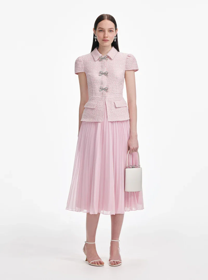 PINK BOUCLE MIDI DRESS