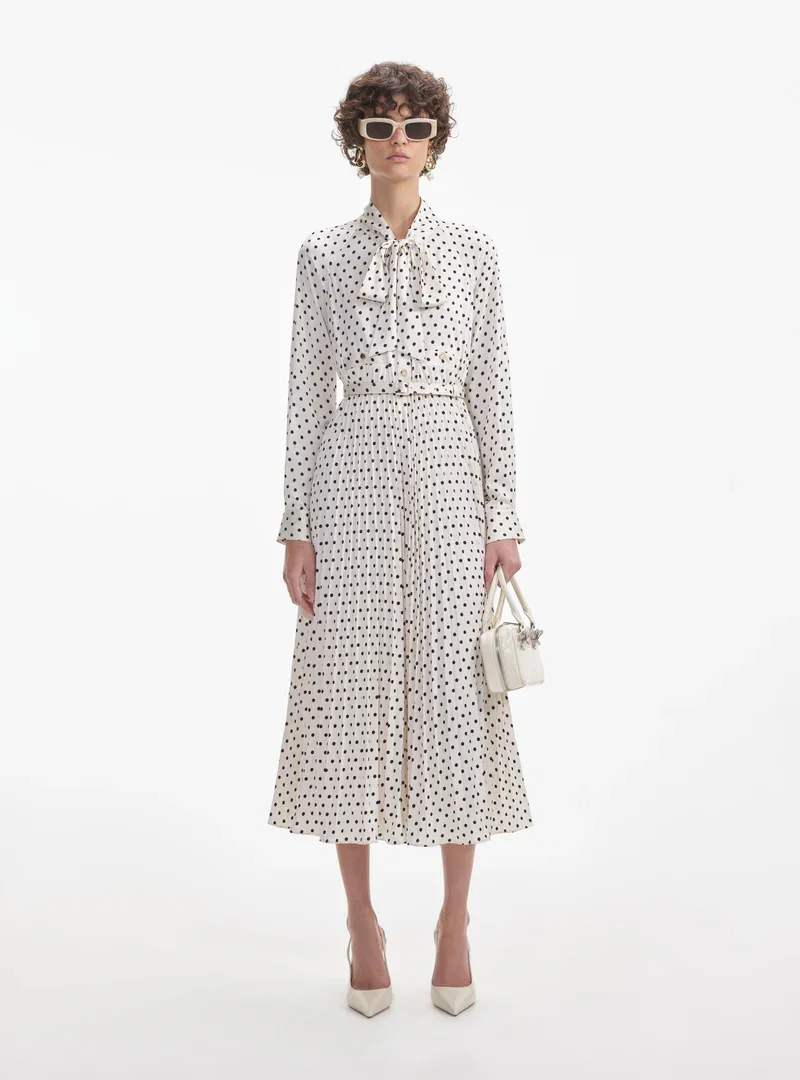 CREAM POLKA DOT SATIN MIDI DRESS