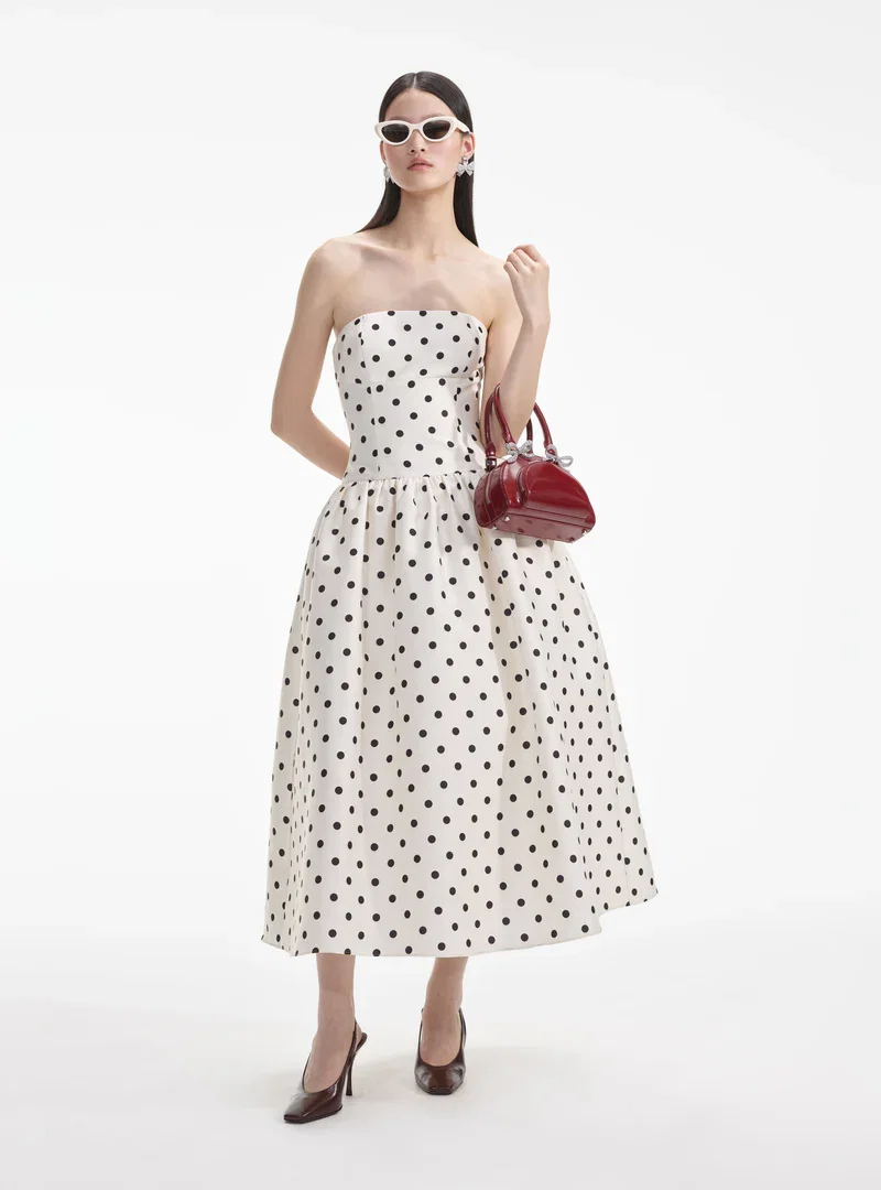 CREAM POLKA DOT TAFFETA MIDI DRESS