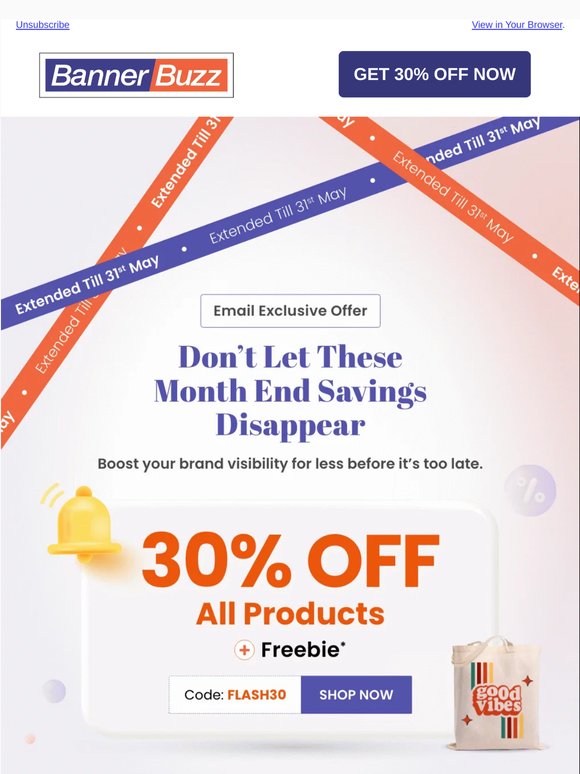 Extended Till Month-End - 30% OFF All Products
