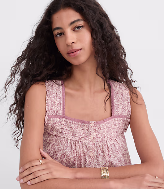 Paisley Pintucked Square Neck Blouse