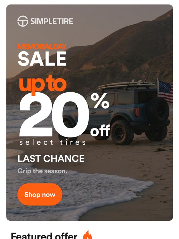 SimpleTire's Memorial Day sale ends soon. 🛞