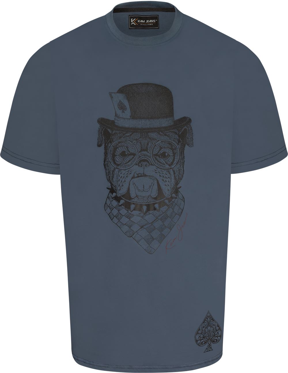 Image of Kam Short Sleeve Bulldog Card Graphic Print Tee - Vintage Indigo