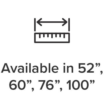 Icon of a ruler with available sizes: 46”, 67”, 88”.