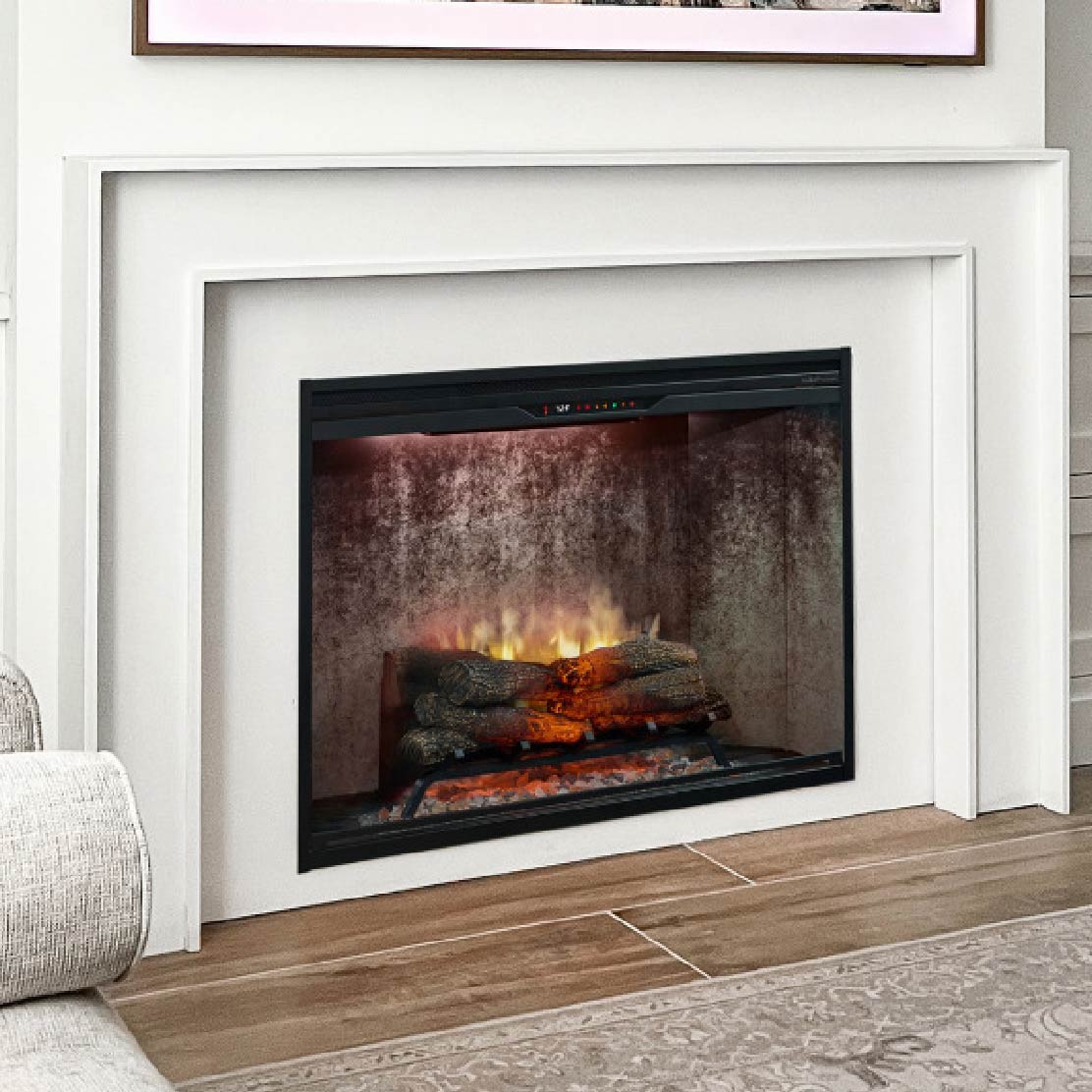 Electric fireplace with realistic flames.