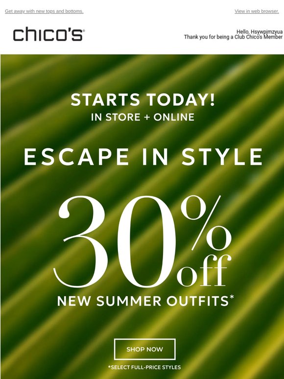 Escape in Style (30% off) STARTS NOW!