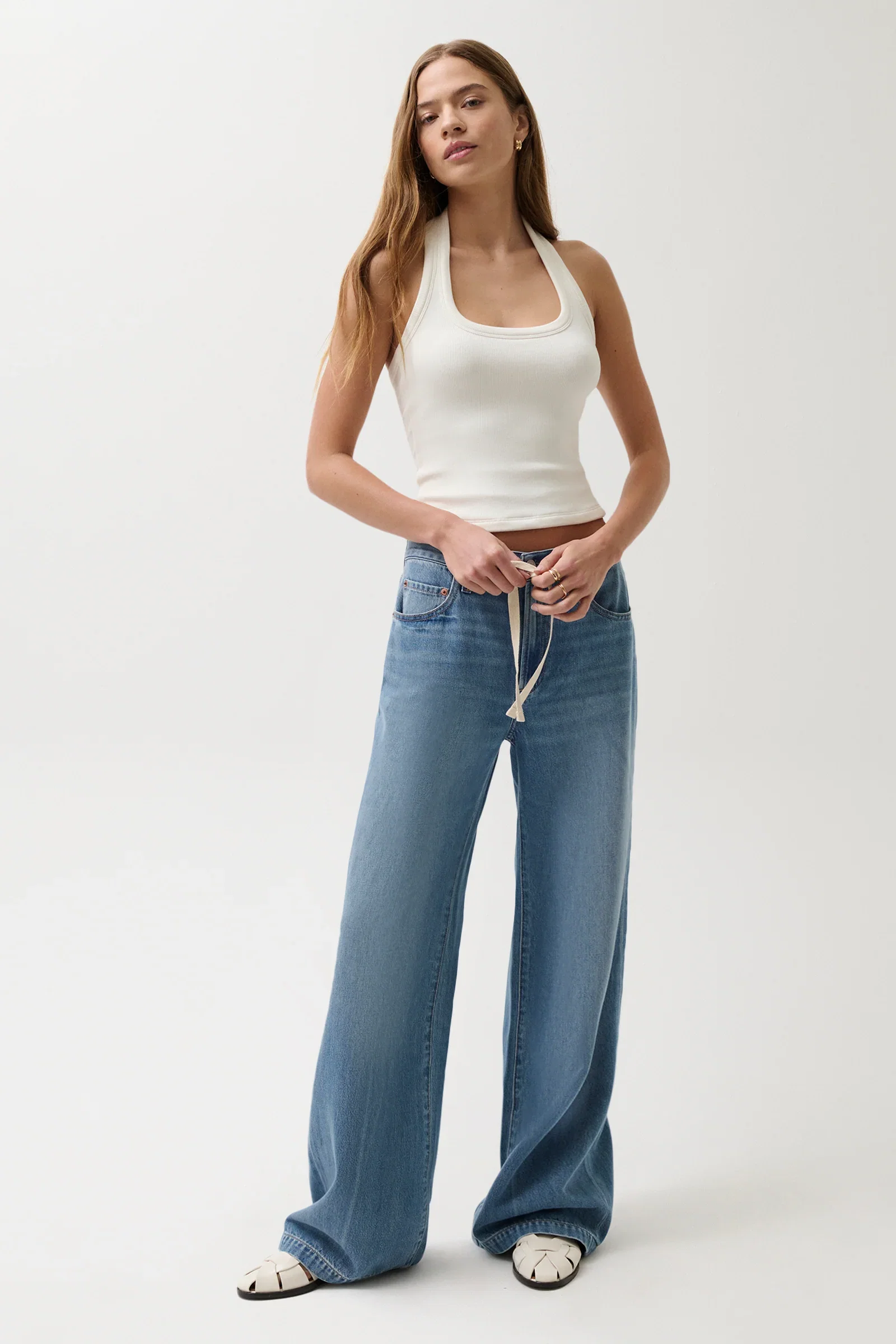 Image of Jadyn Mid Rise Drawstring Palazzo Jean - Expanse