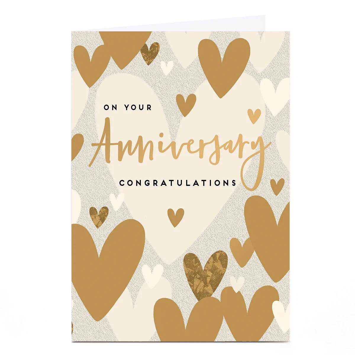 Anniversary Card - Gold Hearts Congratulations