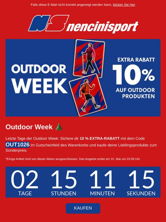 Letzte Chance! EXTRA 10% - Outdoor Week