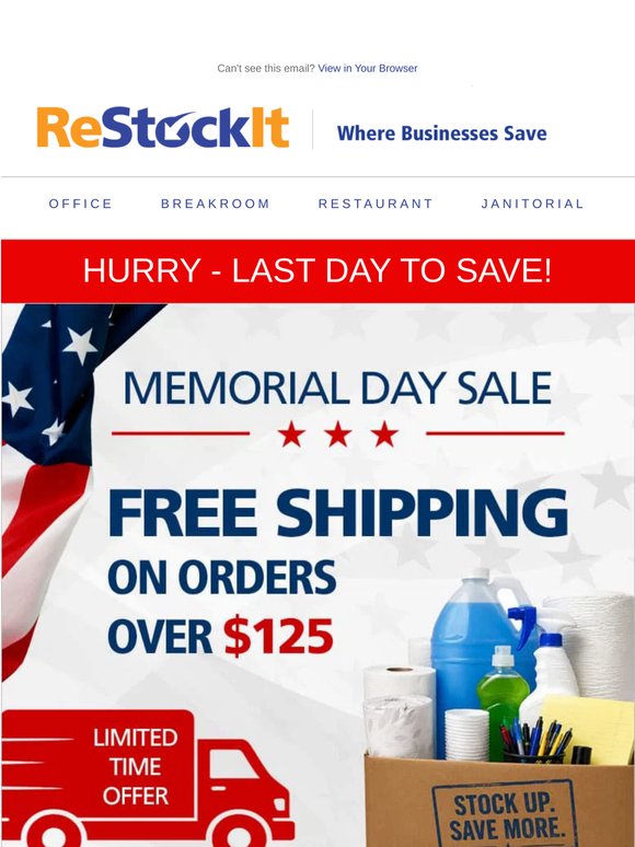 Ends Tonight: Memorial Day Free Shipping