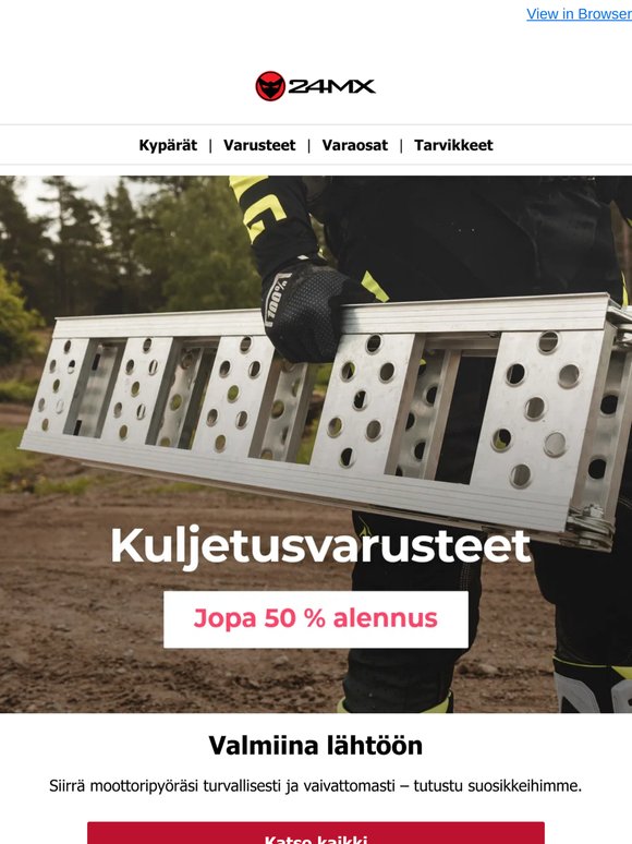 Lastaa. Lähde. Aja. Varusteiden kuljetus tehty helpoksi