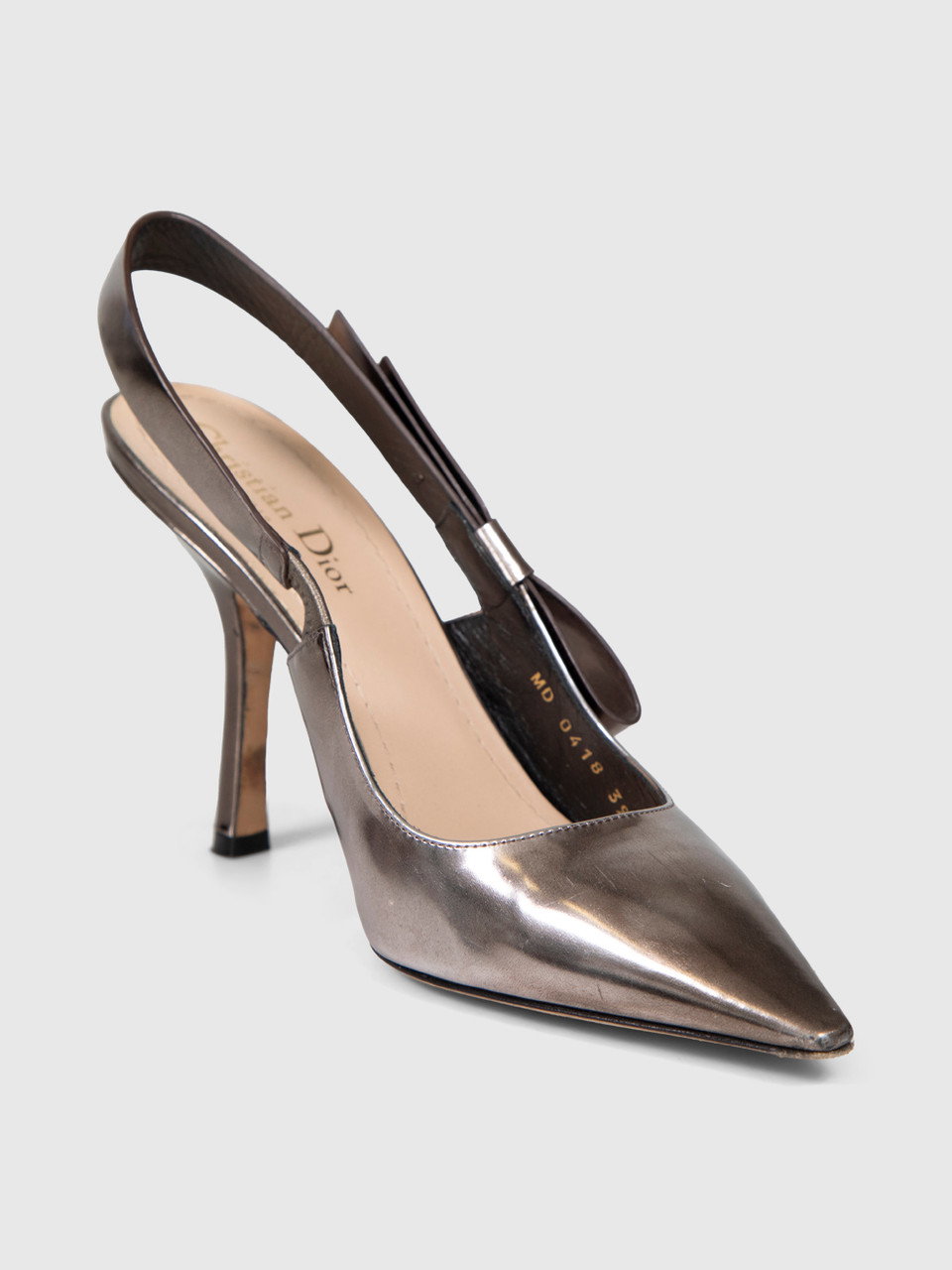Image of Silver Metallic Leather Slingback Heels