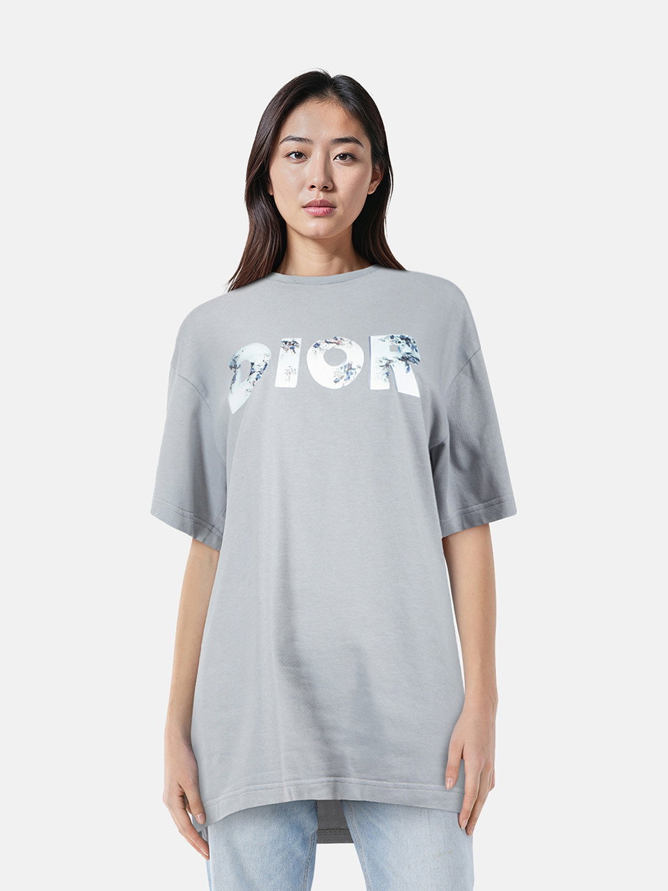 Image of Blue Floral Logo Print T-Shirt