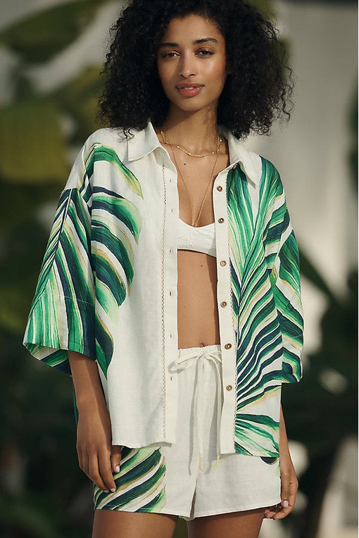 Celandine Botanical Print Linen-Blend Shirt