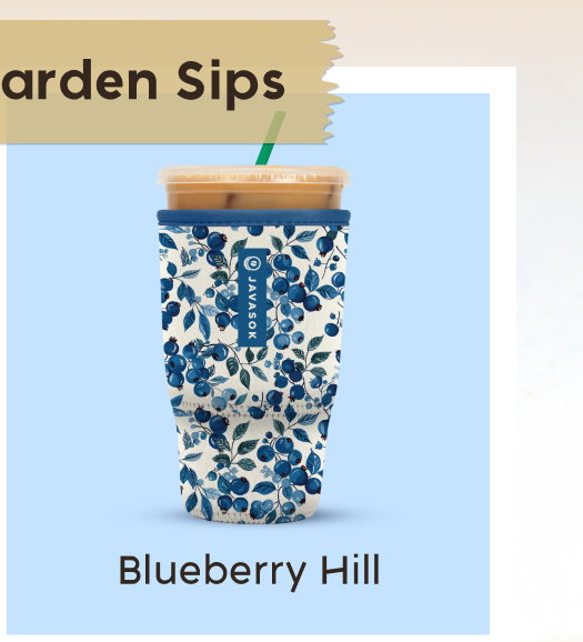 Blue cup with floral pattern.