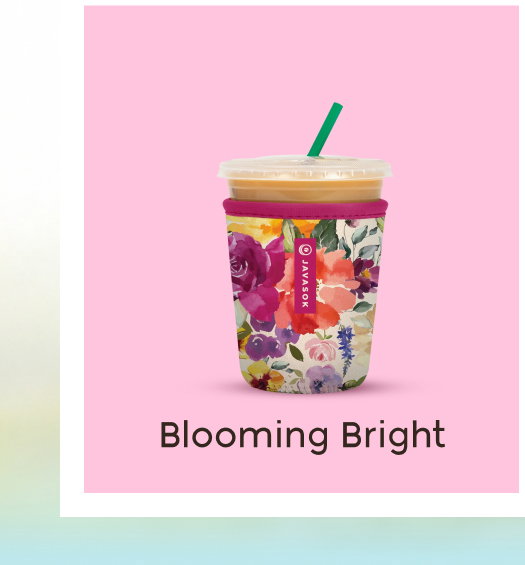 Pink cup with colorful floral artwork.
