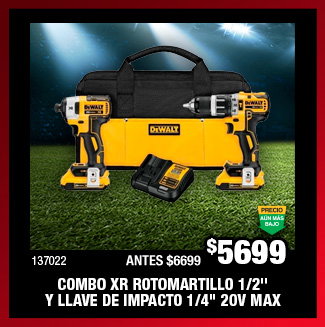 COMBO XR ROTOMARTILLO 1/2" y LLAVE DE IMPACTO 1/4" 20V MAX