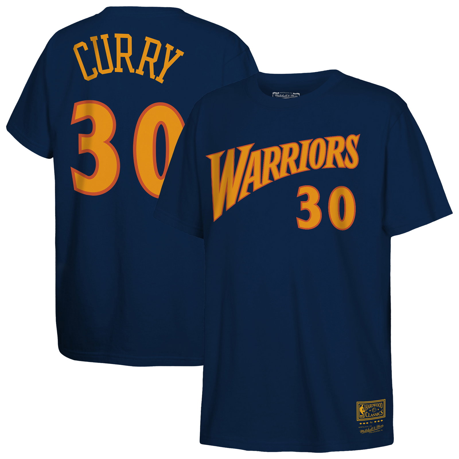 Youth Golden State Warriors Stephen Curry Mitchell & Ness Navy Hardwood Classics Name & Number T-Shirt